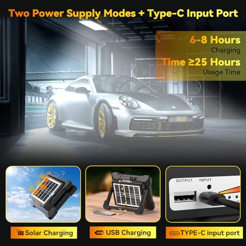 200W Led Work Light Rechargeable,20000MAh Solar Portable Light, 20000LM Magnetic Work Lights, 326 Led Battery Work Lights with Stand 5 Lights Modes IP66 Waterproof for Outdoor Camping Car Repairing