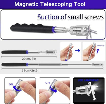 13 Pcs Precision Pick and Hook Set with Scraper, Clip Pliers | Fastener Remover & Magnetic Telescoping Tool Kit for Remove Automotive Electronics Maintenance Hoses Gasket Hand Pick Up Tool - color: blue1