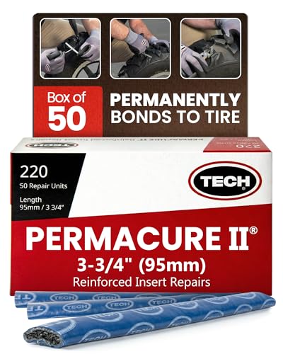 TECH Permacure II Insert Plugs, 3-3/4" (95mm) – Heavy-Duty Natural Rubber for Stronger Flat Fixes, Compatible with Tubeless Plug Kits, Box of 50, Professional-Grade Repair Solution