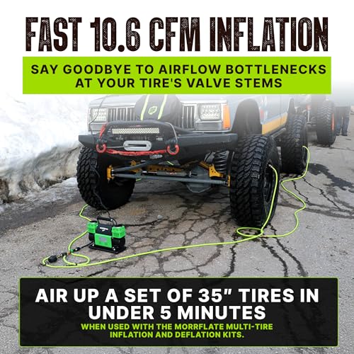 MORRFlate TenSix 12 Volt Air Compressor Heavy Duty, 10.6 CFM 150 PSI Dual Cylinder Portable Off-Road Tire Inflator for Jeep Truck RV 4x4 Overlanding, 4 Tire Inflation Deflation, 4FT Steel Hose - size: 10.6 CFM Compressor