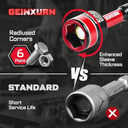 Geinxurn Impact Nut Driver Set, 9 Pieces 2.56 Inch Long Magnetic SAE Nut Setter Set 6 Point Alloy Steel Use 1/4” Hex Shank Impact Driver Stored in Portable Storage Cases for Repair - size: 2.56", style: 2.56"-S