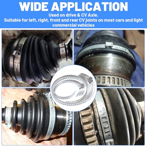 Axle Boot Clamp Tool, with 20 PCS 304 Stainless Steel Single Ear Hose Clamp, Drive Shaft CV Axle Boot Clamps Removal and Installation Tool (10pcs Small+ 10pcs Large)