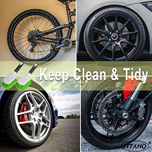 2 Pack Car Wash Brush, Tire Brush for Cleaning Tires, Soft & Stiff Bristle Wheel Cleaner, Car Cleaning Supplies for Wheels, Rims, Carpet, Truck, SUV, Moto, RV, Motorcycle