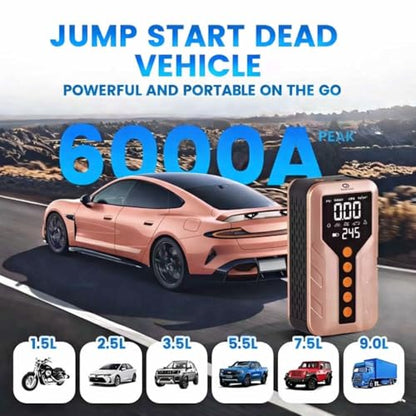 Jump Starter with Air Compressor for All-Terrain Vehicles, Light Pink, Lithium Ion, 12 Volts, 6000 Amps - color: Rose Gold