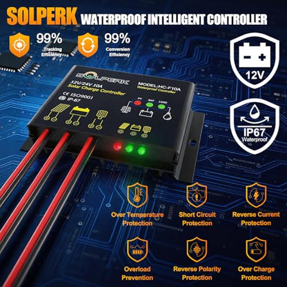 SOLPERK 50W/12V Solar Panel Kit, Solar Battery Trickle Charger Maintainer + Waterproof Controller + Adjustable Mount Bracket for Automotive Motorcycle Boat Marine RV Camping Roof - size: 50W