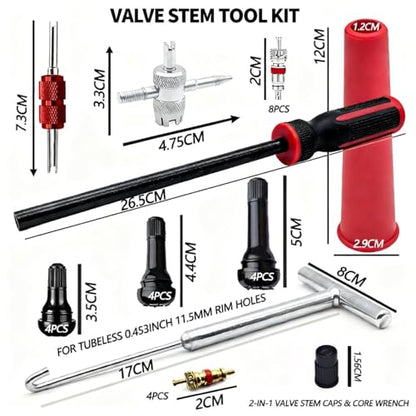 Tire Valve Stem & Core Removal Replacement Installation Tool Kit,Valve Stem Remover without Tire Removal,Longer Tire Valve Stem Puller For Checking Tire Pressure,for Cars Motorcycles Lawn Mowers ATVs
