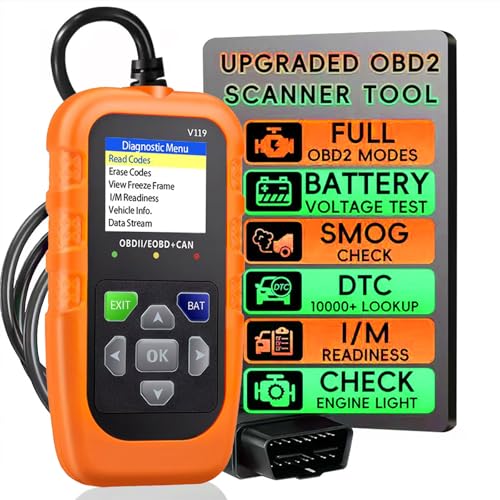 V119 OBD2 Scanner Code Reader, Check Engine Light Diagnostic Tool, Car Voltage Tester for Vehicles Since 1996 - color: Orange