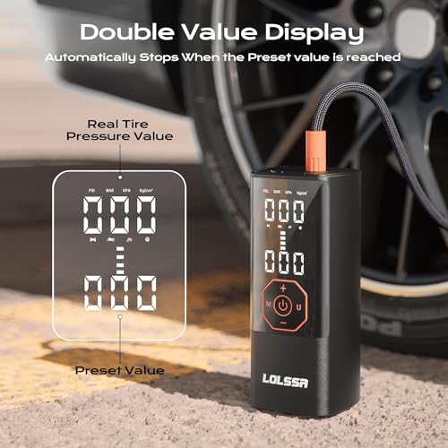 Tire Inflator Portable Air Compressor Air Pump Tires Cordless Electric 180PS for Car, Motorcycle, Bike, Ball, with Tire Gauge Pressure-Black