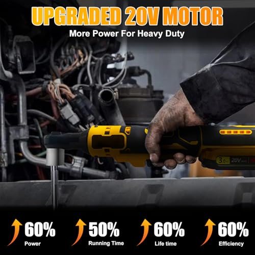 3/8" Electric Cordless Ratchet Right Angle Wrench Impact Power Tool Compatible with 20V DeWalt Battery with 7 Sockets, 3" Extension Bar, 1/4" Adapter(No Battery included)