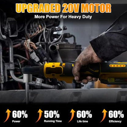 3/8" Electric Cordless Ratchet Right Angle Wrench Impact Power Tool Compatible with 20V DeWalt Battery with 7 Sockets, 3" Extension Bar, 1/4" Adapter(No Battery included)