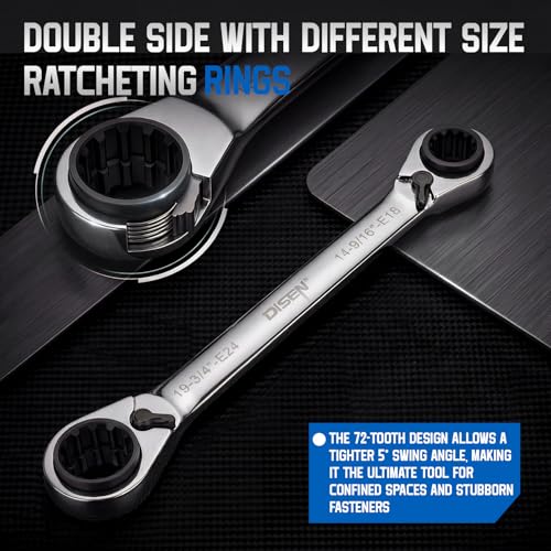 DISEN 39-in-1 Reversible Ratcheting Box Wrench Set Double Box End | E Torx E10-E24 & SAE 5/16"-3/4" & Metric 8-19mm With 4-in-1 Wrench CR-V Multifunctional Wrench Repair Tool Father's Gift