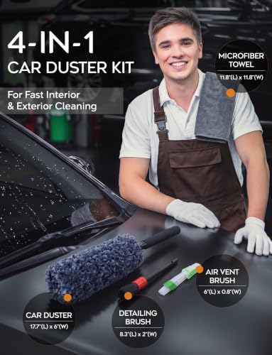 TAKAVU Car Duster Kit, Ultra Soft Microfiber, Lint & Scratch Free | Includes Storage Bag & Unbreakable Handle, Removes Pollen & Dust, Exterior & Interior for SUV & Home - size: Microfiber Soft Feather