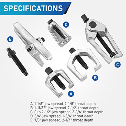 ATPEAM 5pcs Ball Joint Separator Pitman Arm Puller | Tie Rod End Tool Set for Front End Service, Splitter Removal Kit