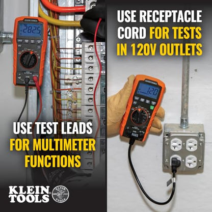 Klein Tools ET270 Auto-Ranging Digital Multi-Tester, AC/DC, Resistance, Continuity, GFCI Receptacle Tester with Test Leads and Receptacle Cord - size: GFCI Receptacle Tester