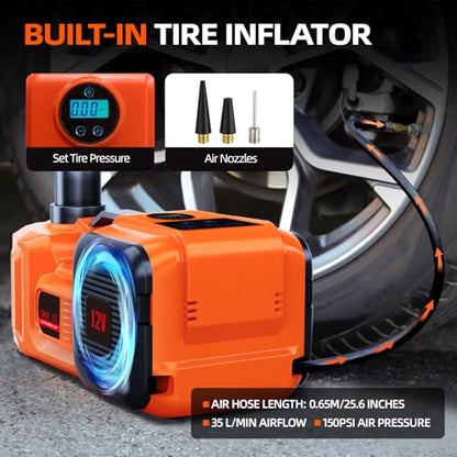Car Jack Electric Hydraulic Jack 5Ton 155-450mm LCD Display 3in1 Lift Inflator LED Light 12V Portable Outdoor Home Emergency Tire Change Roadside Rescue Tool for Sedan SUV Truck - size: 5T-LCD Meter-Jack+Pump+Light