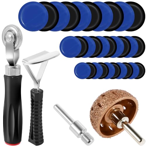 33 Pcs Tire Patch Roller Kit, Tire Rubber Repair Patch Kit with Roller Scraper Heavy Duty Tire Tube Patch Kit (32mm/ 42mm/ 58mm) Portable Tire Repair Tools for Car Truck Tractor Off Road Bike Grinding