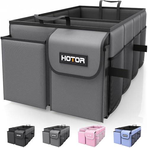 HOTOR Trunk Organizer - Foldable Car Organizer for SUVs & Sedans Storage | Sturdy Car Organization for Men & Women, Car Accessories, Tools, Sundries, Grey, 2 Compartments, 23.6" x 14.2" x 10.6" - color: Grey, size: Large-(2 Compartments)