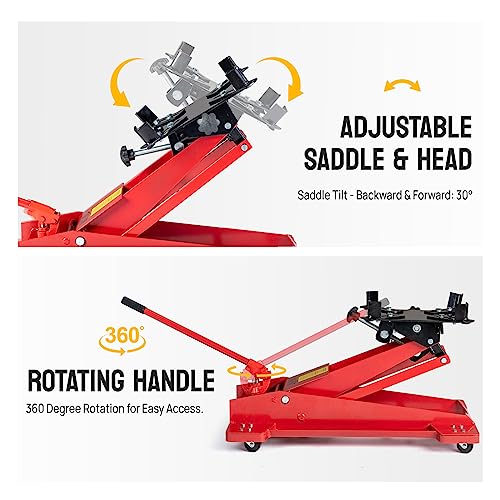 TUFFIOM Hydraulic Transmission Service/Floor Jack Lift 1/2 Ton (1,000 lb) Capacity, Low Profile Roll-Under Floor Trolley, Automotive Shop Tool Hoist Lift Lifting Jack, Red