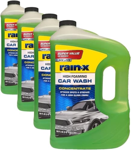 Rain-X 620191 Foaming Car Wash - 100 fl oz. High-Foaming, Concentrated Formula For Greater Cleaning Action, Safely Lifting Dirt, Grime And Residues For An Exceptional Clean 100 Fl Oz (Pack of 4) - size: 100 Fl Oz (Pack of 4), style: New Packaging