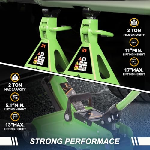 Auto Dynasty 2 Ton Floor Jack with Jack Stands, Heavy Duty Steel Hydraulic Racing Floor Jack with Single Piston Quick Lift Pump, Hydraulic Trolley Service Car Jack, Green - color: Green