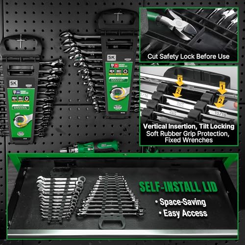 SK Ratcheting Wrench Set, Combination Wrench Set, 25-Piece, SAE 1/4" to 1", Metric 8 to 19mm, 72-Tooth, Premium CR-V Construction, with Rack Organizer - size: Metric&SAE