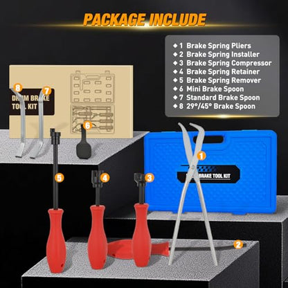 GOOACC 8PCS Drum Brake Tool Kit, Brake Tool Set with Drum Brake Spring Tool Installer, Remover, Compressor, Retainer, Pliers and Adjustment Spoons Set Brake Tools for Automotive Installer Remover Blue - color: 8pc Brake Tool Blue