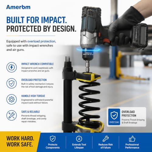 Heavy Duty Macpherson Strut Spring Compressor Tool - Impact Wrench Compatible, Coil Spring Extractor Kit with Overload Protection & Safety Guard, 3 Interchangeable Forks for Car & UTV - style: Impact Wrench Rated