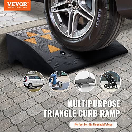 VEVOR Rubber Curb Ramp, 6" Rise Height 2 Pack, Heavy-Duty 33069 lbs/15 T Capacity Threshold Ramps, 19" L x 15" W Driveway Ramps with Stable Grid Structure for Cars, Wheelchairs, Bikes, Motorcycles - size: 6" H