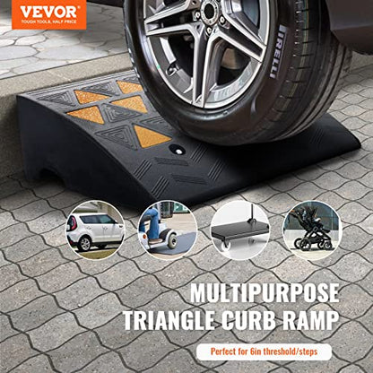 VEVOR Rubber Curb Ramp 6'' Rise Height Sidewalk Threshold Ramp, 14.6'' Width 19.3'' Length Driveway Ramp 33069 lbs Load Capacity for Curb for Forklifts, Trucks, Buses, Cars, Wheelchairs, Bike - size: 6" H x 19.3‘’ L