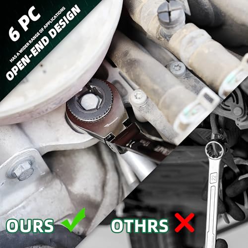 PRIDE&CRAFT 6-Piece Flex-head Ratcheting Wrench Set, Metric 10-17mm Tubing Wrench Set, CR-V Steel, Nickel Plating, Open-head Brake Line Wrench Set with Organizer Pouch - size: 6PC Metric Ratcheting Flex Head