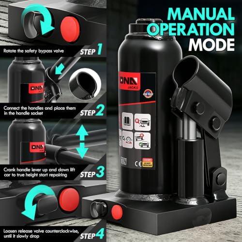 DNA Motoring 2 tons / 4000 lbs Lifting Automotive Welded Hydraulic Bottle Jack for Sedans Repair, with Manual Handle & Carrying Storage Case, Black - color: black, style: 2 ton