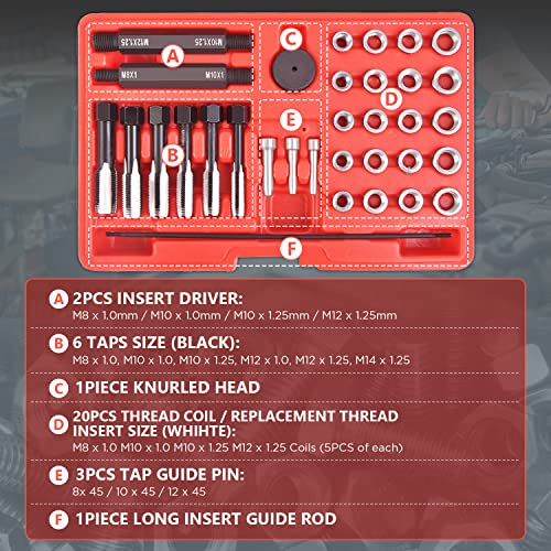 33PCS Glow Plug Thread Repair Kit, Thread Repair Tool Cylinder Head Metric Thread Restorer Kit Tap Insert Driver Guide Pin Thread Insert Tool Set Rethreading Kit Tool for 8mm/10mm/12mm Glow Plugs - size: 33PCS