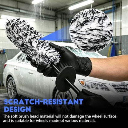 Wuyaoyao 2PCS Microfiber Wheel Brush Set, Car Wheel Cleaning Brush with Car Wash Mitt, Soft Rim Cleaner Wash Brushes, Non Scratch & Highly Water Absorption, Automotive Cleaning Supplies (Black, 2 PCS) - color: Black, 2 PCS