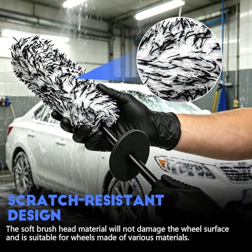 Wuyaoyao 2PCS Microfiber Wheel Brush Set, Car Wheel Cleaning Brush with Car Wash Mitt, Soft Rim Cleaner Wash Brushes, Non Scratch & Highly Water Absorption, Automotive Cleaning Supplies (Black, 2 PCS) - color: Black, 2 PCS