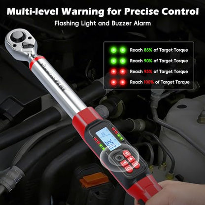 3/8" Digital Angle Torque Wrench, 2-44 Ft.lb, ±2% Accuracy, 8pcs | Electronic Torque Wrench with 0.1° Angle Mode, LED Display, Buzzer Alerts for Automotive, Motorcycle & Engine Repair - size: Angle 3/8" 3-60N.m/2-44Ft.lb