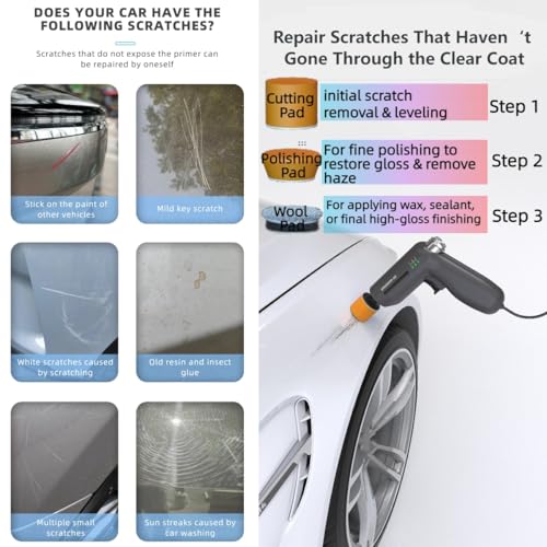 12V Mini Polisher and Buffer Kit for Cars - 3 Speed Dual Action Car Polisher with 3 Pads for Detailing, Waxing & Scratch Removal Scratch Vehicle Polisher