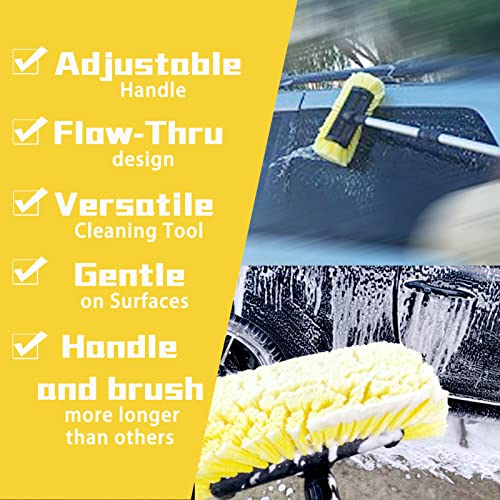 Forgrace 60" Car Wash Brush with Long Handle, Yellow, | Tri-Level Dip Auto Cleaning, |Extendable Handle, |12" Soft Bristle for Car, RV, Boat, Solar Panel, Deck Washing, House Side - color: Yellow With Handle