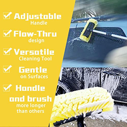 Forgrace 60" Car Wash Brush with Long Handle, Yellow, | Tri-Level Dip Auto Cleaning, |Extendable Handle, |12" Soft Bristle for Car, RV, Boat, Solar Panel, Deck Washing, House Side - color: Yellow With Handle