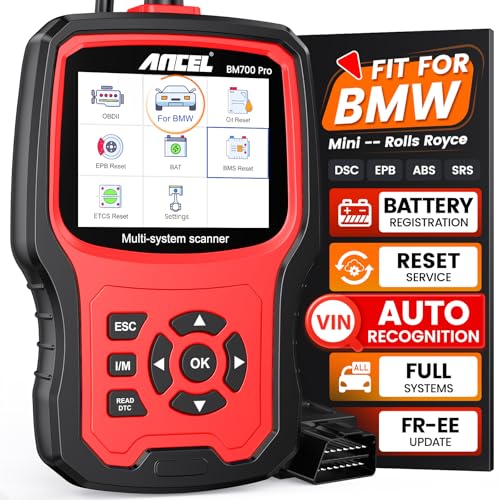 ANCEL BM700 PRO Fit for BMW Scanner - Battery Registration Tool, Code Reader for BMW/Mini/RR, Advanced OBD2 Scanner Auto V-I-N, Full System Diagnostic for BMW Scan Tool with All Reset Services (Red) - color: BM700 Pro Red