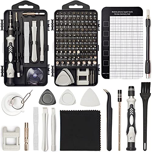 STREBITO Precision Screwdriver Set 124-Piece Electronics Tool Kit with 101 Bits Magnetic Screwdriver Set for Computer, Laptop, Cell Phone, PC, MacBook, iPhone, Nintendo, PS4, PS5, Xbox Repair - color: Grey
