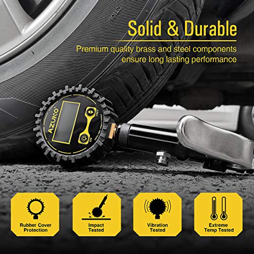 AZUNO Digital Bicycle Tire Inflator Gauge, Auto-Select Presta & Schrader | 200 PSI Digital Gauge, Auto-Select Valve, Air Compressor Ready, Brass Chuck, Rubber Hose, Oxford Storage Bag - size: Digital