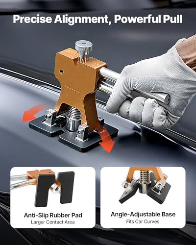 VEVOR Dent Puller Kit, 60 PCS Paintless Dent Removal Kit with Golden Lifter, Bridge Puller, Rubber Hammer, Glue Gun, Auto Body Hail Damage Repair Remover Tools for Car Refrigerator Door Ding Repair - style: 60PCS