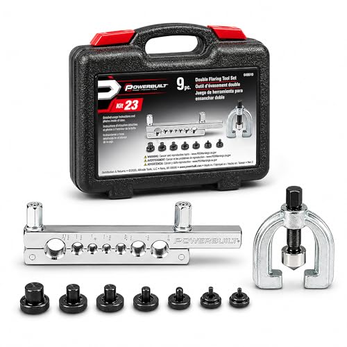 Powerbuilt 9 Piece Double Flaring Tool Set, Use on Copper, Aluminum, Soft Steel Brake Line and Brass Tubing, Storage Case - 648610 - style: 9 Piece