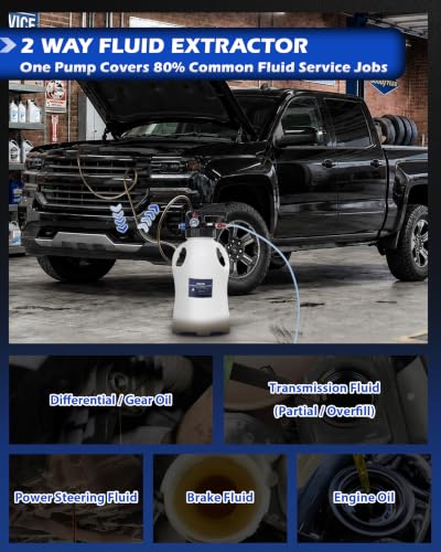 10L Transmission Fluid Pump, Pneumatic Fluid Transfer Pump w/ 15 ATF Adapters | & 3 Suction Hoses, 2-Way Fluid Extractor/Dispenser for Transmission, Differential, Transfer Case & Gearbox Filling - size: 10L, Pneumatic