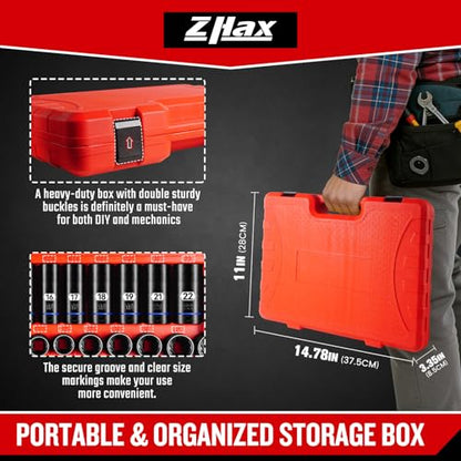 ZHAX 3/8 Inch Drive 12 Point Impact Socket Set, 74 PCS Standard SAE(5/16"- 3/4") & Metric(8-22mm) With Color Ring, Deep & Shallow, 72T Wrench Ratchet Tool Kit,Cr-V With Heavy Duty Storage Case - size: 3/8" drive 12 point