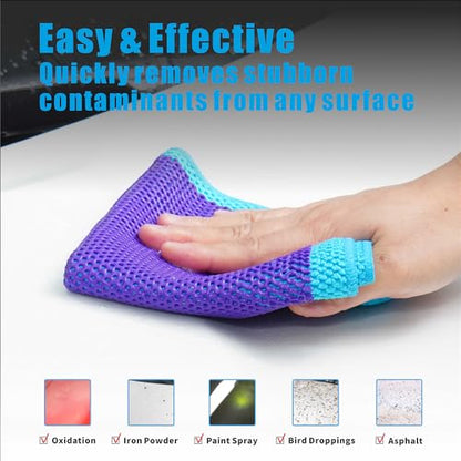 Clay Bar Towel Auto Detailing Claying Cloth - Faster & Effective Rubbing and Cleansing Tool, Smooth Paint Surface Prep for Waxing, Polishing and Sealant (12in x 12in, Purple)