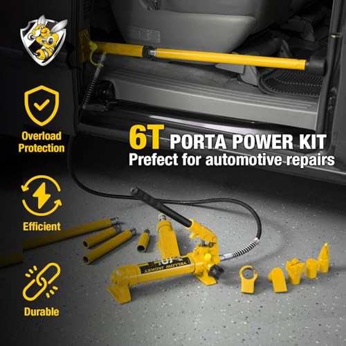 YELLOW JACKET 6 ton Porta Power Kit Hydraulic Ram Jack Pusher Puller Auto Body Frame Repair Tool with Blow Mold Carrying Storage Case for Car Repair,Truck,Farm - size: 6 Ton