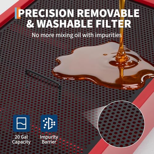 Oil Drain Pan 20 Gallon Oil Drain Tank,76L Low Profile Oil Drain Pan,Oil Catch Pans for Changing Oil,Foldable Hand, with 110V Electric Pump,Hose, Swivel Casters for Car, SUV, Trucks Oil Draining