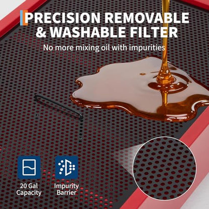 Oil Drain Pan 20 Gallon Oil Drain Tank,76L Low Profile Oil Drain Pan,Oil Catch Pans for Changing Oil,Foldable Hand, with 110V Electric Pump,Hose, Swivel Casters for Car, SUV, Trucks Oil Draining