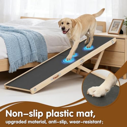 Foldable Dog Ramp for High Beds & SUVs, 63 Inch with High-Traction Mat. Adjustable Height (19.7"-31.5") for Medium, Large & XL Dogs - Portable Pet Stairs Alternative - size: 63"L x 16.7"W x 2.4"H